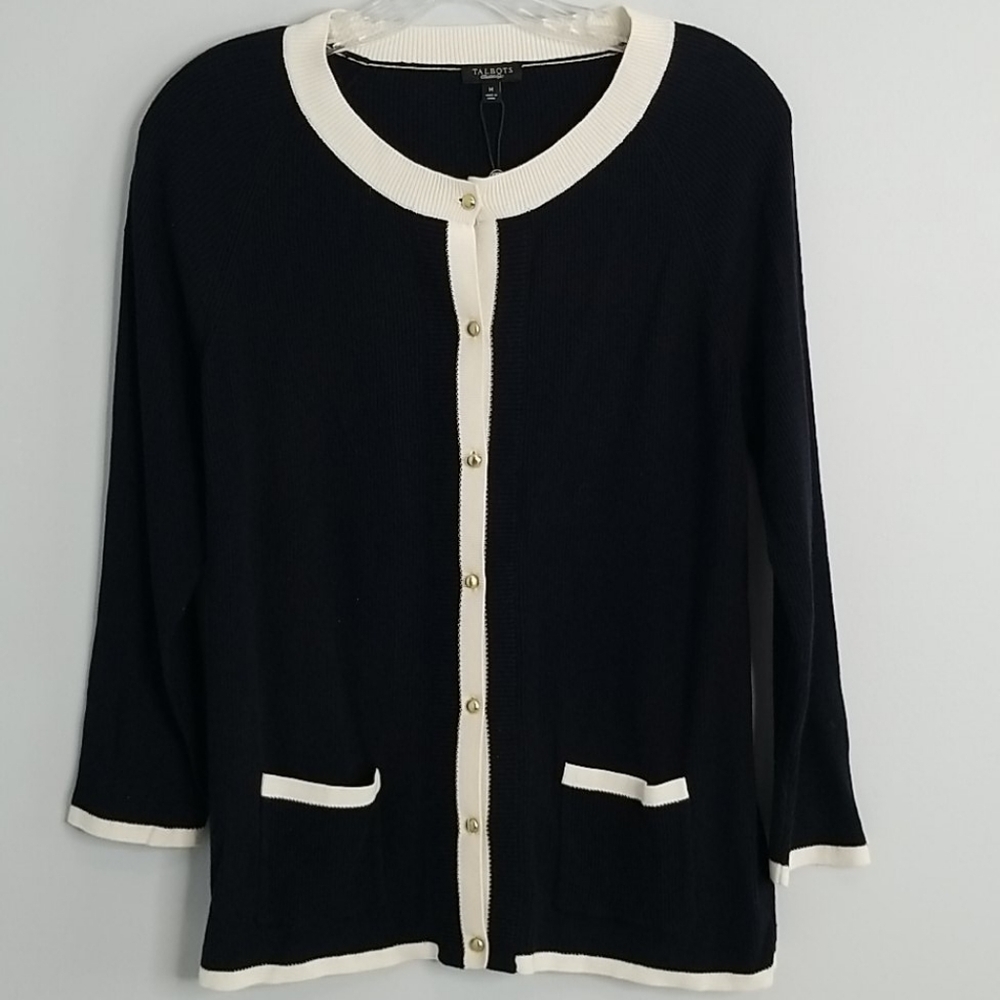 New Talbots gold button cardigan navy blue Medium